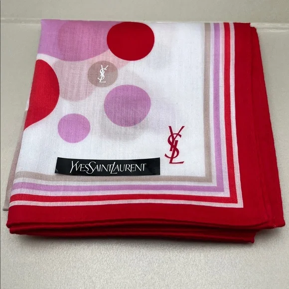 Yves Saint Laurent Red, Lilac & Cream Polka Dot Cotton Handkerchief / Bandana - Picture 9 of 12
